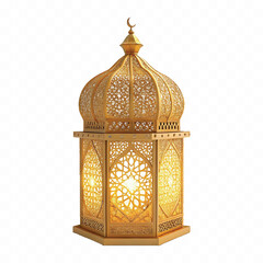 Abstract 3d arabic lantern in different gold colour  isolated on white background