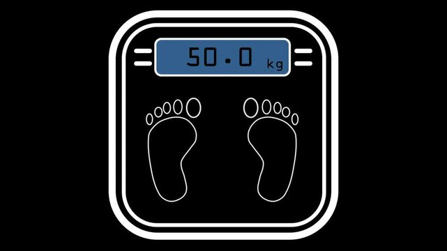 Weight Scales animated on black background, alpha background isolated. weigh max 100kg. 4k resolution