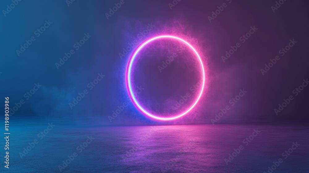 Leinwandbilder vibrant neon circle with dynamic light trails and holographic patterns in futuristic atmosphere