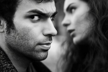 Fototapeta premium A classic portrait of a man and a woman in a timeless black and white style