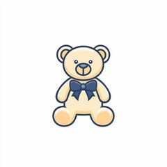 Obraz premium Cute Cartoon Teddy Bear Icon with Ribbon Bow for Children's Design Projects