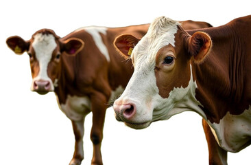 brown hornless cows with white spots