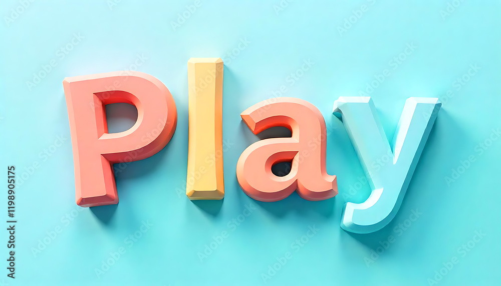 Fototapete word play made up of various geometric shapes and objects in pastel, colorful 3d text, kids play tim