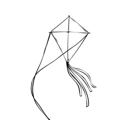 Hand-Drawn Kite with Tail in Minimal Style