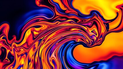 Abstract swirling vibrant colors of orange, red, blue, and purple create a dynamic and energetic visual masterpiece.