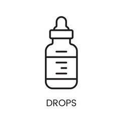 An icon of a dropper bottle with a labeled section in vector, symbolizing liquid medications or eye drops, with an editable stroke