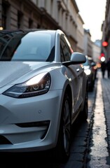 Electric vehicles, such as electric cars, have a free space for text on the side.