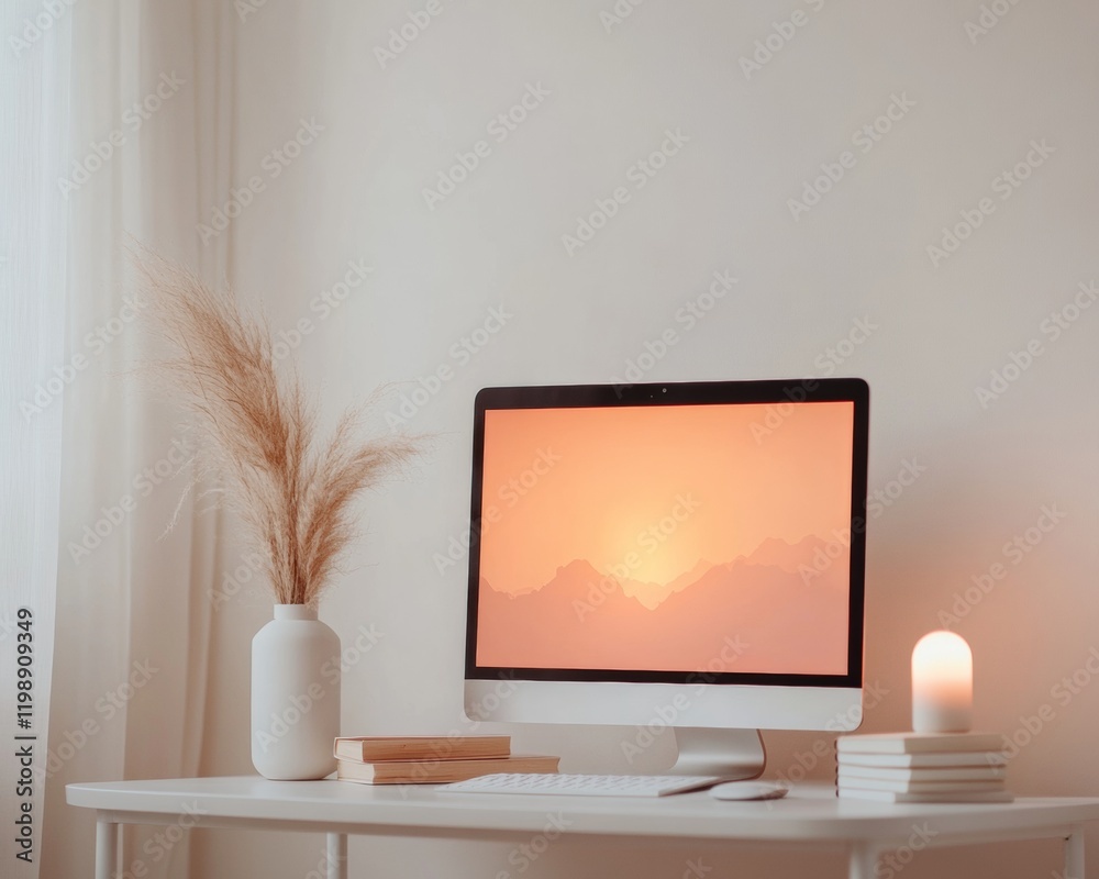 Poster Modern Home Study Setup with LED Monitor and Minimalist Decor