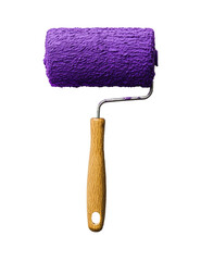 Obraz premium Paint roller with purple paint isolated on transparent background