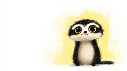 Fototapeta premium Adorable fluffy cartoon animal on bright yellow painted background