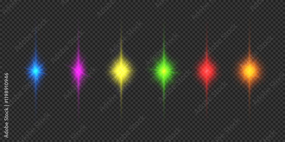 Wall mural set of multicolor light effects of lens flares