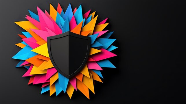 An eye-catching circular logo that integrates a powerful shield graphic, conveying safety and trustworthiness for a security provider. The logo is designed with bold colors and dynamic shapes,