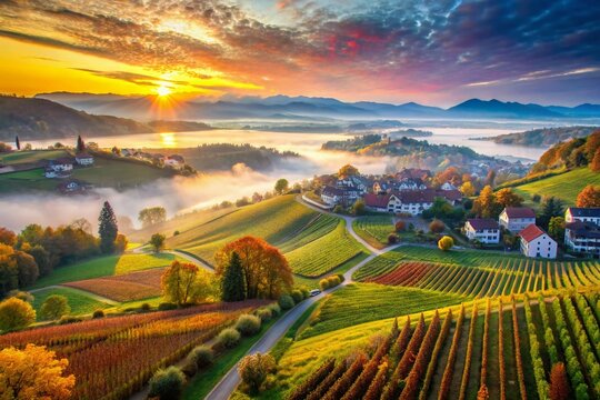 Aerial Double Exposure Vineyard Munot Schaffhausen Switzerland Scenic Beauty