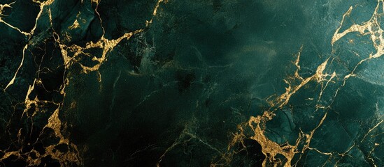 Dark green marble texture with golden vein patterns suitable for backgrounds and designs featuring...