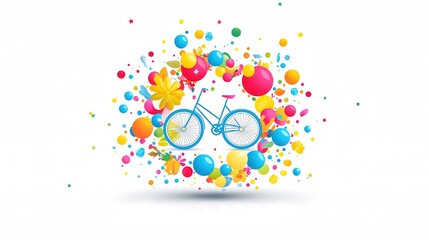 Obraz premium Creative circular logo concept showcasing a charming vintage bicycle, surrounded by whimsical flourishes that communicate a sense of fun and adventure. The logo design features a vibrant yet balanced