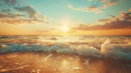 Romantic sunset sky over serene sea with warm colors and natural lighting