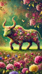 Obraz premium Floral Bull, A Nature's Masterpiece