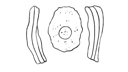 hand drawn and animated bacon illustration, bacon and egg doodle animation