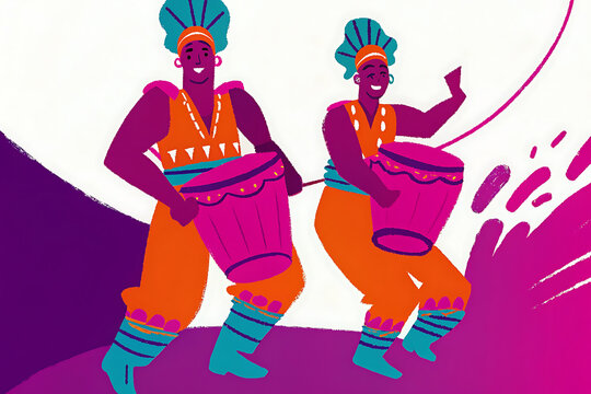 Vibrant celebration of uruguay carnival candombe drummers in bold colors.