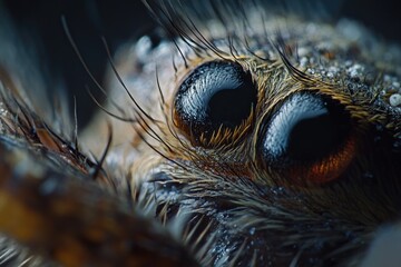 A close-up view of a spider's eye with intricate details