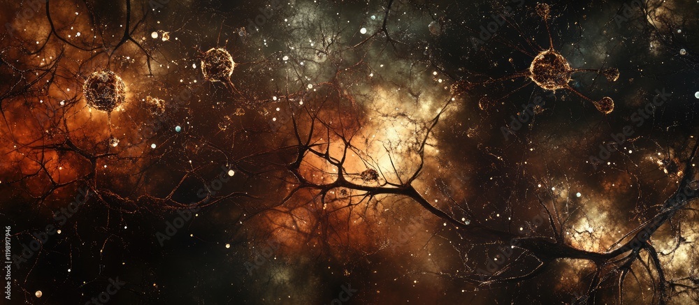 Wall mural abstract cosmic background with glowing stars and nebulae detailed with intricate structures and dar