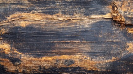 Blackened and weathered wooden texture with contrasting golden veins and Copy Space for text placement