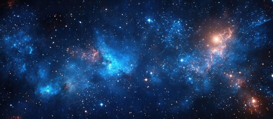 Vivid blue and orange cosmic nebula with bright stars and dark space background suitable for cosmic themes and digital artwork Copy Space