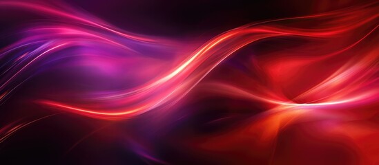 Abstract light trails in red and purple hues with smooth gradients and fluid motion against a dark background featuring Copy Space.