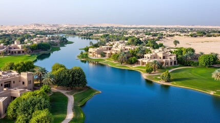 Fototapeta premium Desert Oasis: Aerial View of Luxury Homes