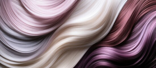 Obraz premium Textured strands of silky hair in shades of white, purple, and pink with smooth flowing patterns and Copy Space for text placement.