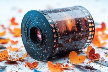 A close-up shot of a film roll sitting on a table, ready for use