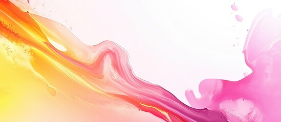 Colorful abstract watercolor background with vibrant orange, pink, and yellow hues and smooth flowing textures with Copy Space.