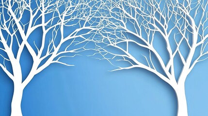 3D paper cutout of trees on a blue background, vector illustration art style