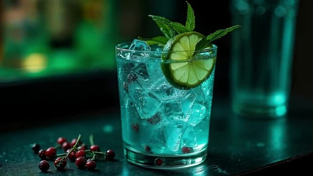 C&oacute;ctel refrescante de ginebra con lima, menta y bayas rojas