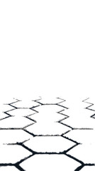 Cracked hexagonal pattern on white surface