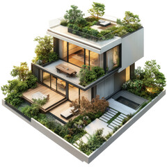 Fototapeta premium Modern Architectural Design with Lush Green Rooftop Garden and Elegant Outdoor Spaces