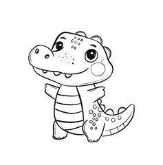 Adorable Little Crocodile Line Art Drawing for Coloring and Kids' Creative Activities