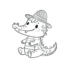 Adorable Little Crocodile Line Art Drawing for Coloring and Kids' Creative Activities