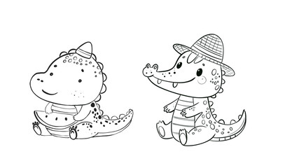 Adorable Little Crocodile Line Art Drawing for Coloring and Kids' Creative Activities