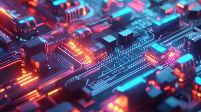 Digital supply chain flow, abstract nodes and connections, 3D illustration