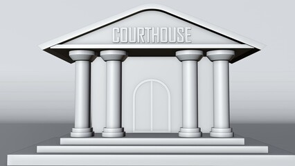Fototapeta premium a 3d rendering of stylized, miniature courthouse. It has a simple, symmetrical design, resembling a classic Greek temple in its facade. 