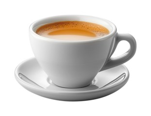 Blank white cappuccino cup against a white or transparent background