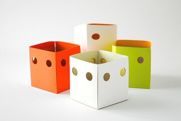 Fototapeta premium Four stacked containers with various hole sizes and shapes, great for industrial or manufacturing backgrounds