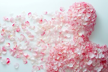 A human figure delicately formed from soft pink flower petals, symbolizing beauty, fragility, and the harmony of nature and humanity