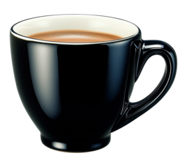 Blank black cappuccino cup against a white or transparent background