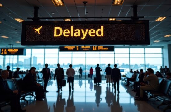 delayed flight announcement at airport gate