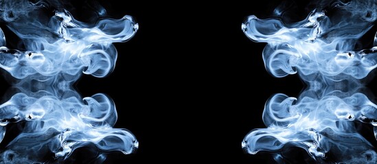 Blue smoke effects on a black background symmetrical composition with copy space for text insertion