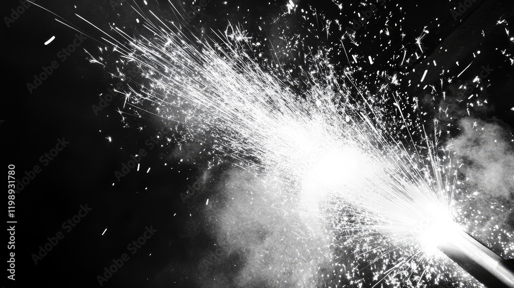 Poster fireworks display on a dark background with bright sparks and smoke creating dynamic visual effects 