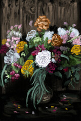 Digital Painting of Bouquet of Flowers, oil painting