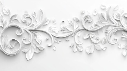 White ornamental floral relief design on a plain background with intricate details and curves Copy Space